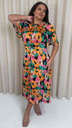 CurveWow Floral Cut Out Midi Dress Multi Floral