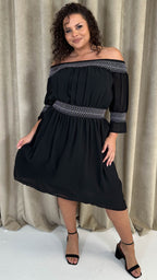 CurveWow Elasticated Smock Bardot Dress Black
