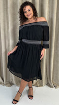 CurveWow Elasticated Smock Bardot Dress Black
