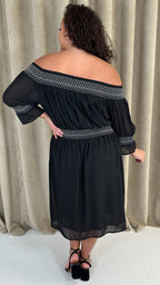 CurveWow Elasticated Smock Bardot Dress Black