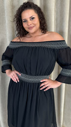 CurveWow Elasticated Smock Bardot Dress Black