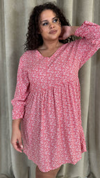CurveWow Printed Smock Mini Dress Red Ditsy