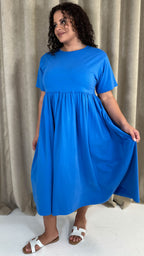 CurveWow Elasticated Waist Midi Dress Blue