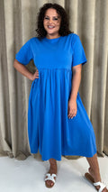 CurveWow Elasticated Waist Midi Dress Blue