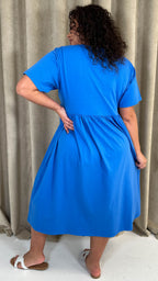 CurveWow Elasticated Waist Midi Dress Blue