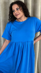 CurveWow Elasticated Waist Midi Dress Blue