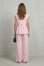 Rosélune – Soft ruffle elegance – Top and trouser set
