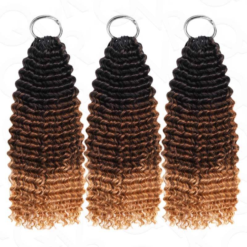 QVR Ombre #T1B/30/27 Small Kinky Curly Machine Made Feather Crochet Human Hair Extensions