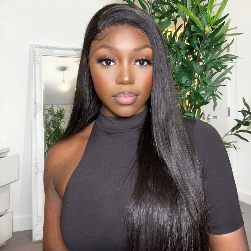 QVR Glueless Pre-cut 4x4 HD Lace Closure Human Hair Wigs Straight Wear & Go Wigs