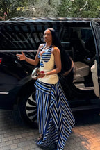 Asymmetric Striped High-Low Maxi Skirt