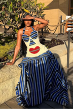 Asymmetric Striped High-Low Maxi Skirt