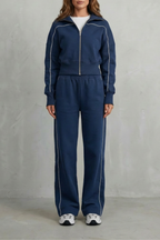 Savina – Urban Edge Piped Zip Jacket & Wide-Leg Pants Set