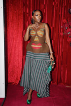 Abstract Face Motif Halter Bustier Top