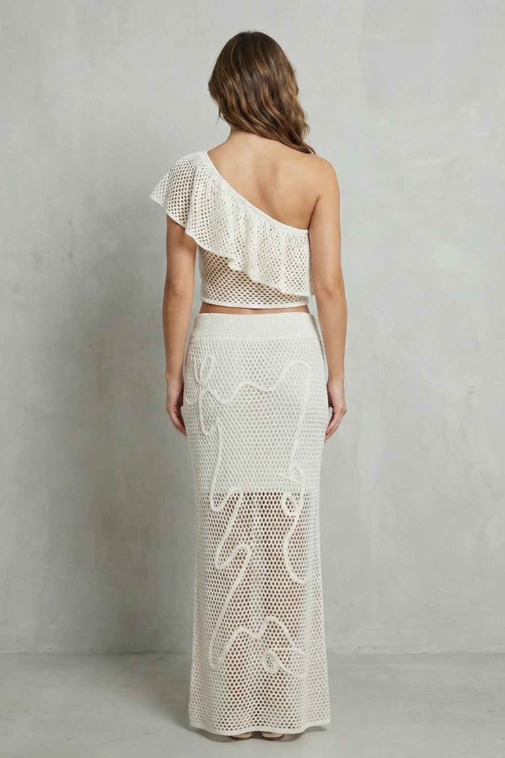 Solmara – Openwork ruffle elegance – Knit skirt set