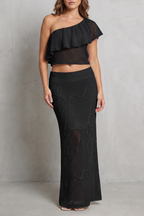 Solmara – Openwork ruffle elegance – Knit skirt set