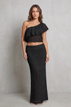 Solmara – Openwork ruffle elegance – Knit skirt set