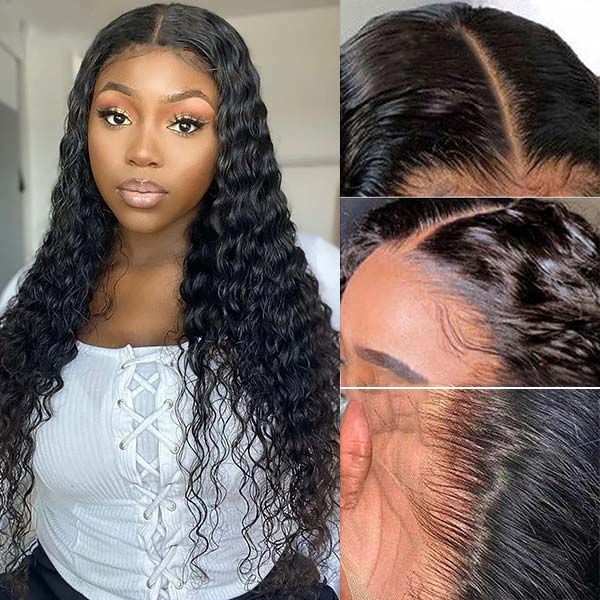 QVR Pre-cut Gluless 4x6 HD Lace Closure Wig Human Hair Wigs Water Wave Wear&Go Wig