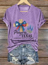 V-Neck Retro Texas Strong Prayers For Texas Stronger Than The Waters Print T-Shirt
