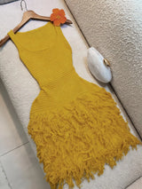 Elegant Knitted Bodycon Dress, Summer Vacation Fringe Skirt