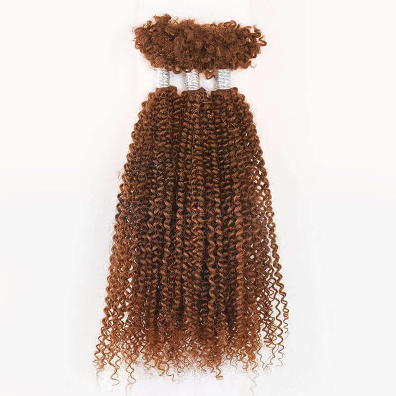 QVR Dark Brown+Auburn Brown Afro Kinky V Bulk Curly Hair for Kinky Twist Crochet Braiding Hair