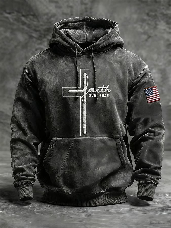 Men's Casual Retro Print Long Sleeve Hooded Sweatshirt