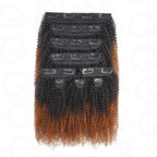 QVR Ombre Brown 9PCS Weft Clip In Hair Extensions Volumizer #T1B/30 Afro Kinky Curly Clip In Human Hair