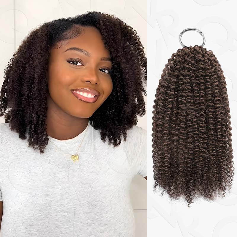 QVR Brown Highlight Feather Crochet Human Hair #P1B/4 Afro Kinky Curly Machine Made Crochet Weave Hair Extensions