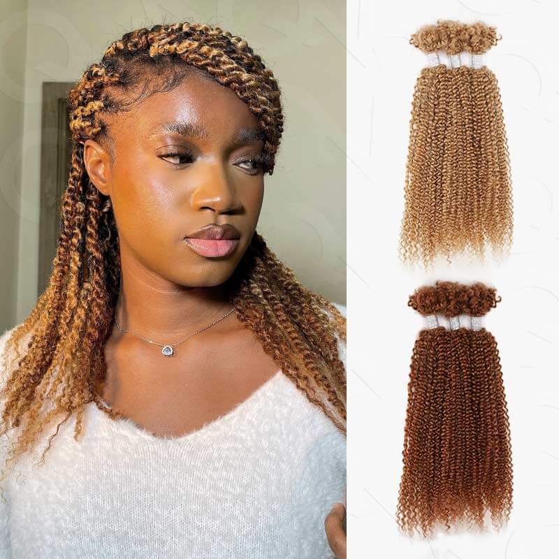 QVR #27+#30 Afro Kinky V Bulk Curly Hair for Kinky Twist Crochet Braiding Hair