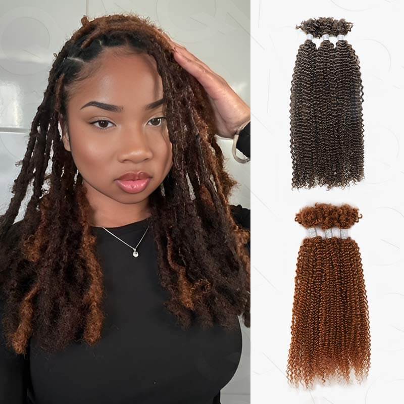 QVR Dark Brown+Auburn Brown Afro Kinky V Bulk Curly Hair for Kinky Twist Crochet Braiding Hair