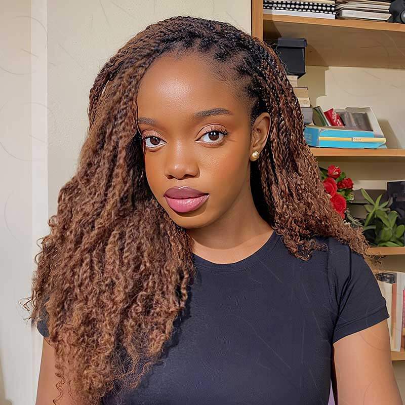 QVR Mixed Color #4/30 Afro Kinky Bulk Highlights #27/30 Human Hair