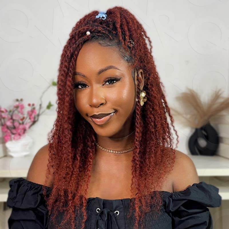 QVR Reddish Brown Color Afro Kinky Bulk Human Hair For Braiding Dreadlock Hair