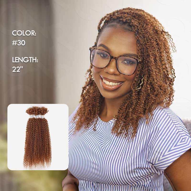 QVR Auburn Brown Afro Kinky V Bulk for Kinky Twist Crochet Braiding Hair