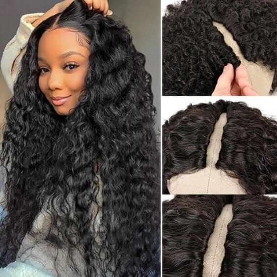 QVR Glueless Water Wave V Part Wigs 180% Density Super Natural Human Hair Glueless 0 Skill Needed Wig