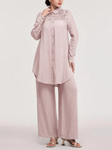 Women's Casual Two-Piece Set, Hollow-Out Top and Loose-Fit Pants