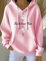 Women's Casual Faith Overcomes Fear Cross Textured Hoodie