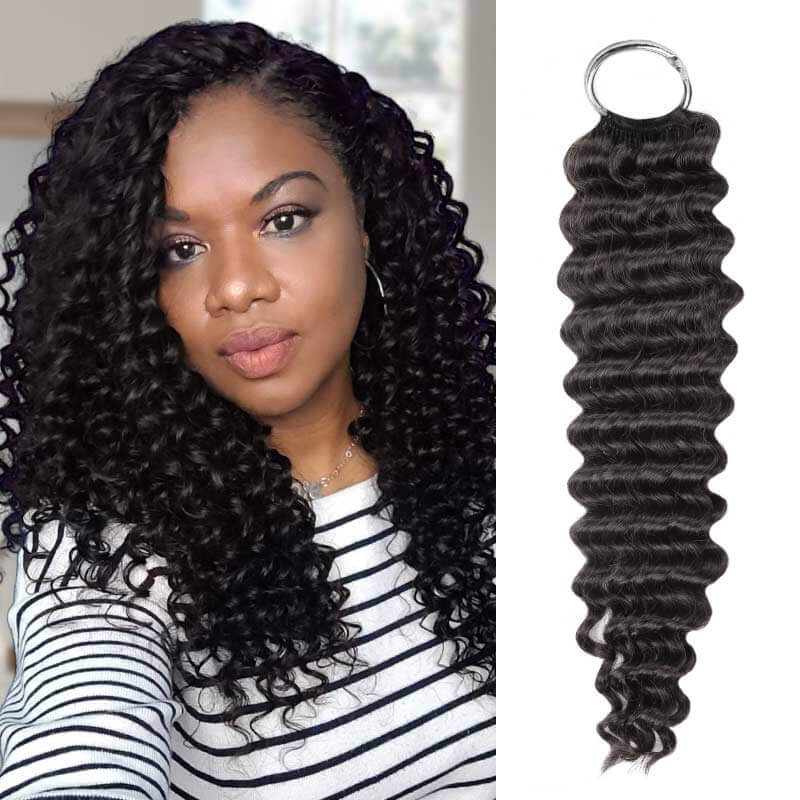QVR Deep Wave Crochet Hair Natural Black Machine Made Feather Human Hair Extension