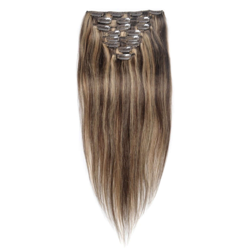 QVR #P4/27 Blonde Highlights Straight/Body Wave 7Pcs Clip in Hair Extensions