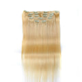 QVR Blonde Straight 7Pcs Clip in Hair Extensions Highlight #P27/613 Color Virgin Human Hair