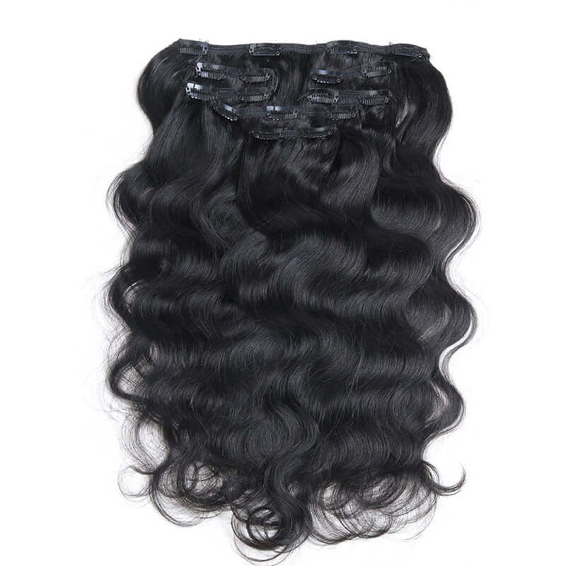 QVR Body Wave Hair 7Pcs Clip in Hair Extension Brazilian Natural Black Virgin Human Hair