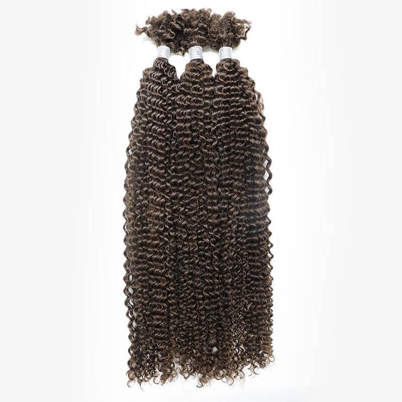 QVR Dark Brown+Auburn Brown Afro Kinky V Bulk Curly Hair for Kinky Twist Crochet Braiding Hair