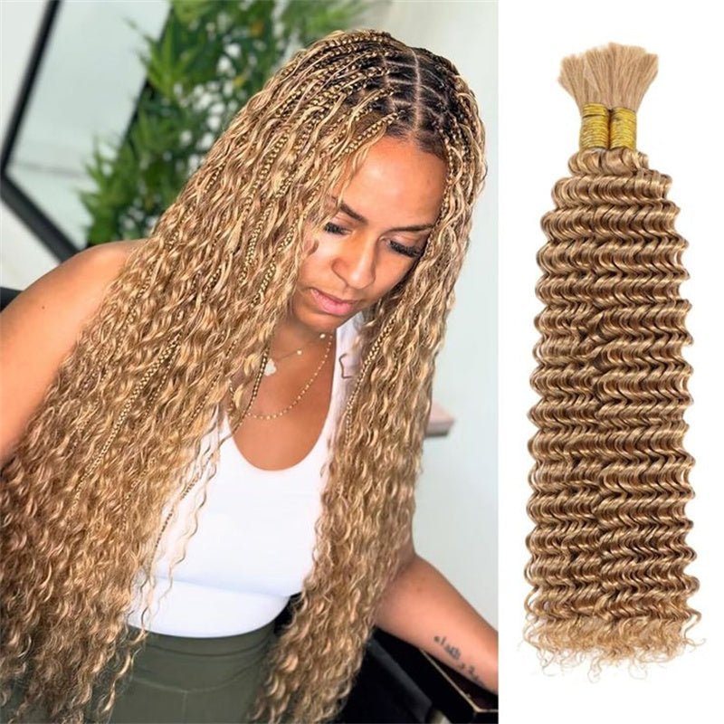 QVR Braiding Hair #27 Honey Blonde Deep Wave Bulk Human Hair for Boho Braids