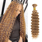 QVR Braiding Hair #27 Honey Blonde Deep Wave Bulk Human Hair for Boho Braids
