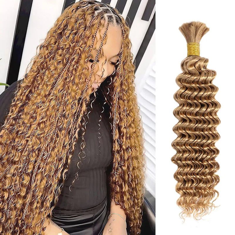 QVR Braiding Hair #27 Honey Blonde Deep Wave Bulk Human Hair for Boho Braids