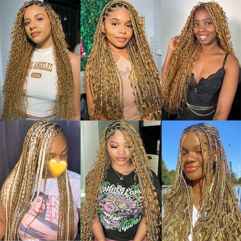 QVR Braiding Hair #27 Honey Blonde Deep Wave Bulk Human Hair for Boho Braids