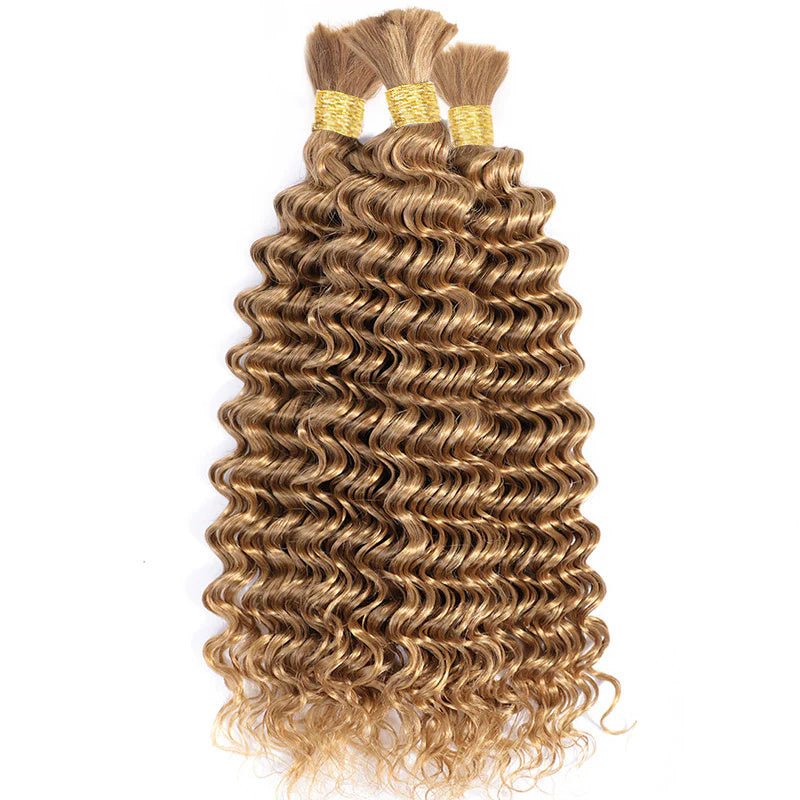QVR Braiding Hair #27 Honey Blonde Deep Wave Bulk Human Hair for Boho Braids