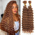 QVR Braiding Hair for Boho Braids #30 Light Brown Deep Wave Bulk Human Hair Extensions