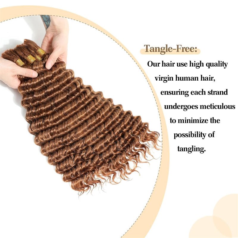 QVR Braiding Hair for Boho Braids #30 Light Brown Deep Wave Bulk Human Hair Extensions