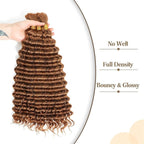 QVR Braiding Hair for Boho Braids #30 Light Brown Deep Wave Bulk Human Hair Extensions