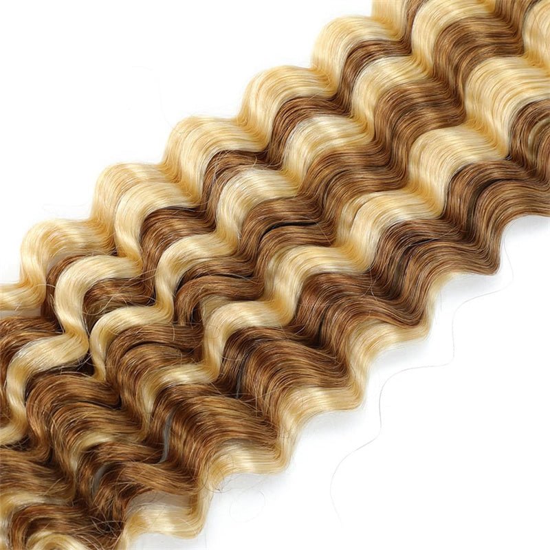 QVR Human Braiding Hair P27/613 Highlight Deep Wave Bulk Hair for Boho Braids