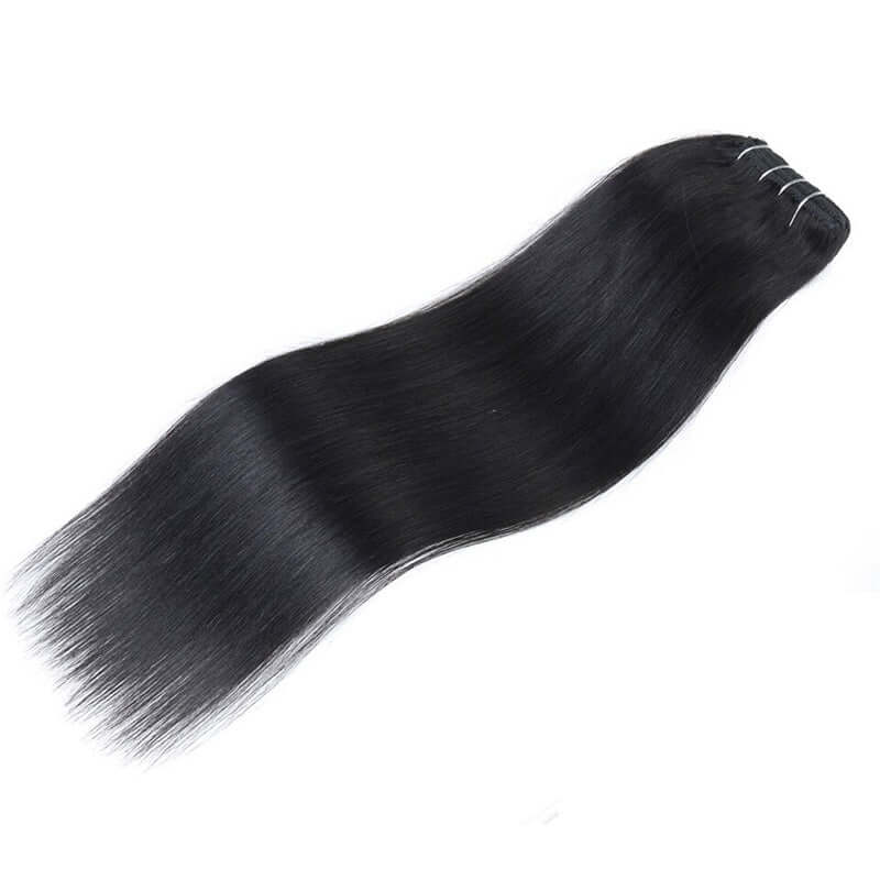 QVR Straight 7Pcs Clip in Virgin Human Hair Extensions Brazilian Natural Black Color Hair